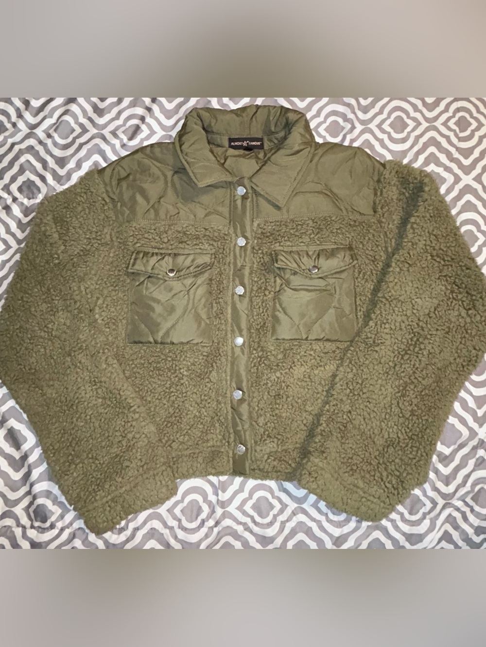 Almost Famous Olive Green Teddy Sherpa Jacket